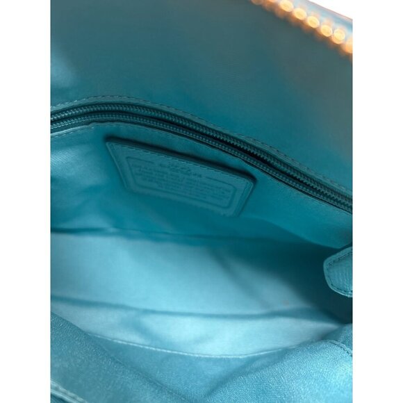 Coach Mini Turquoise Leather Crossbody Bag With Adjustable Strap & Zip Closure - Picture 9 of 11